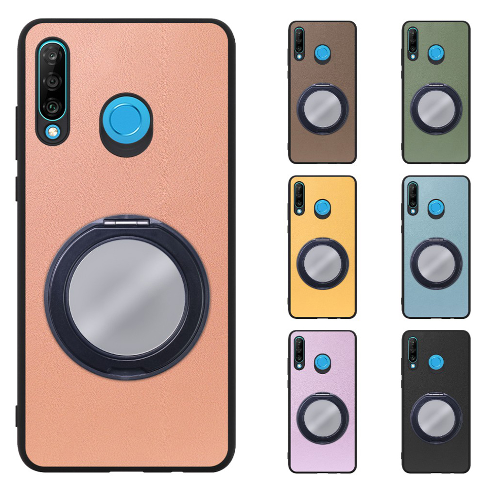 [ LOOF RING-SHELL (ミラー Ver.) ] HUAWEI P30 lite / P30 lite Premium p30lite p30litepremium スマホケース 背面 ケース カバー ミラー付きスマホリング スタンド 本革 レザー 落下防止  [ HUAWEI P30 lite / lite Premium ]