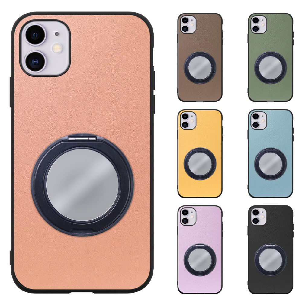 [ LOOF RING-SHELL (ミラー Ver.) ] iPhone 11 iPhone11 スマホケース 背面 ケース カバー ミラー付きスマホリング スタンド 本革 レザー 落下防止  [ iPhone 11 ]