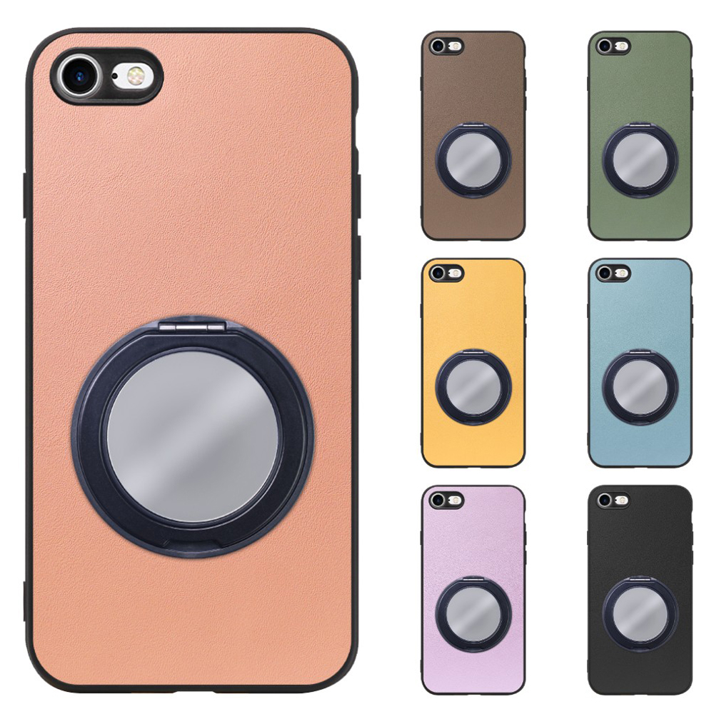 [ LOOF RING-SHELL (ミラー Ver.) ] iPhone 7 / 8 / SE (第2/3世代) iphone7 iphone8 iphonese se2 se3 スマホケース 背面 ケース カバー ミラー付きスマホリング スタンド 本革 レザー 落下防止  [ iPhone 7 / 8 / SE (第2/3世代) ]