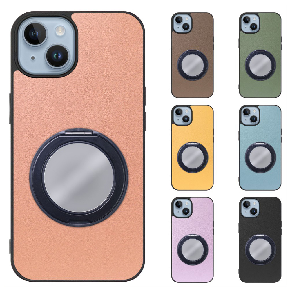 [ LOOF RING-SHELL (ミラー Ver.) ] iPhone 14 iphone14 スマホケース 背面 ケース カバー ミラー付きスマホリング スタンド 本革 レザー 落下防止  [ iPhone 14 ]