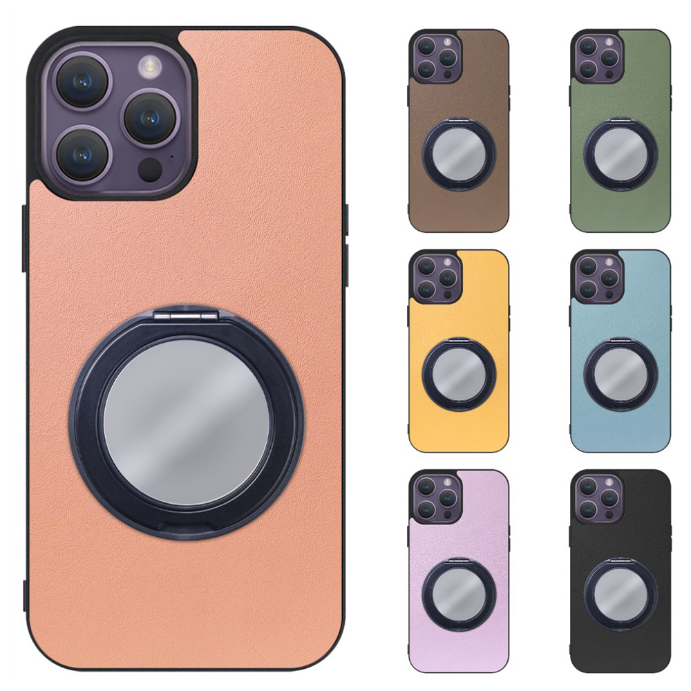 [ LOOF RING-SHELL (ミラー Ver.) ] iPhone 14 Pro Max iphone14promax 14promax プロマックス スマホケース 背面 ケース カバー ミラー付きスマホリング スタンド 本革 レザー 落下防止  [ iPhone 14 Pro Max ]