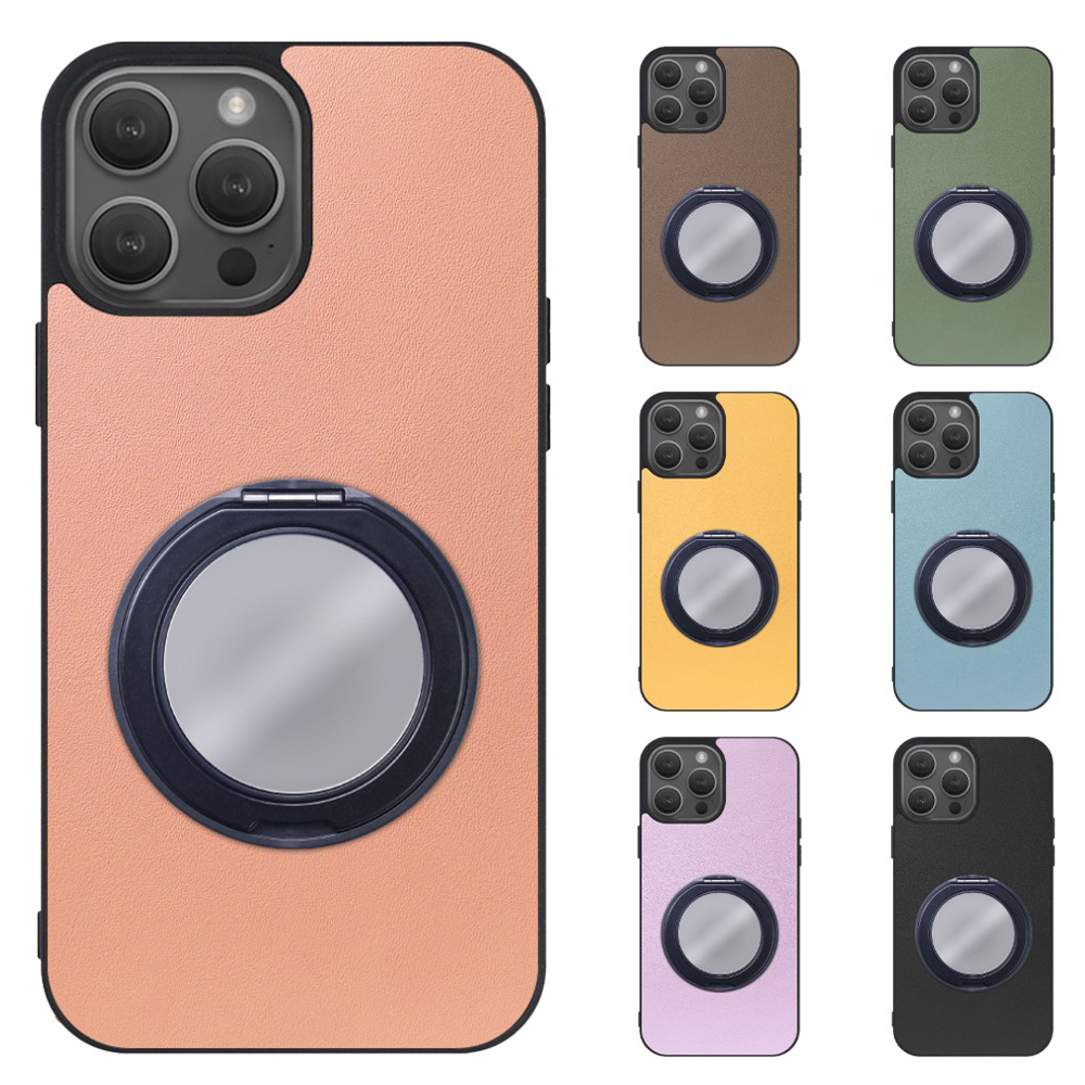 [ LOOF RING-SHELL (ミラー Ver.) ] iPhone 14 Pro iphone14pro 14pro プロ スマホケース 背面 ケース カバー ミラー付きスマホリング スタンド 本革 レザー 落下防止  [ iPhone 14 Pro ]