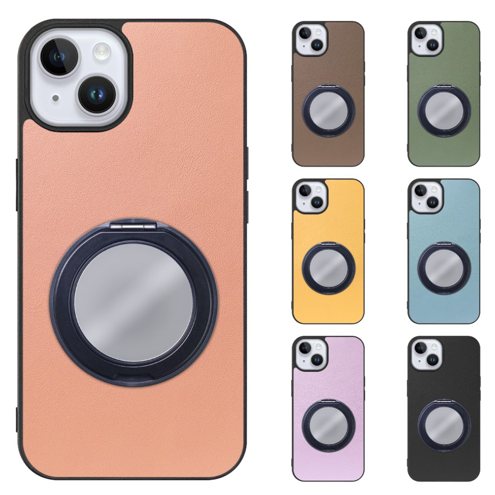 [ LOOF RING-SHELL (ミラー Ver.) ] iPhone 14 Plus iphone14plus 14plus 14+ プラス スマホケース 背面 ケース カバー ミラー付きスマホリング スタンド 本革 レザー 落下防止  [ iPhone 14 Plus ]
