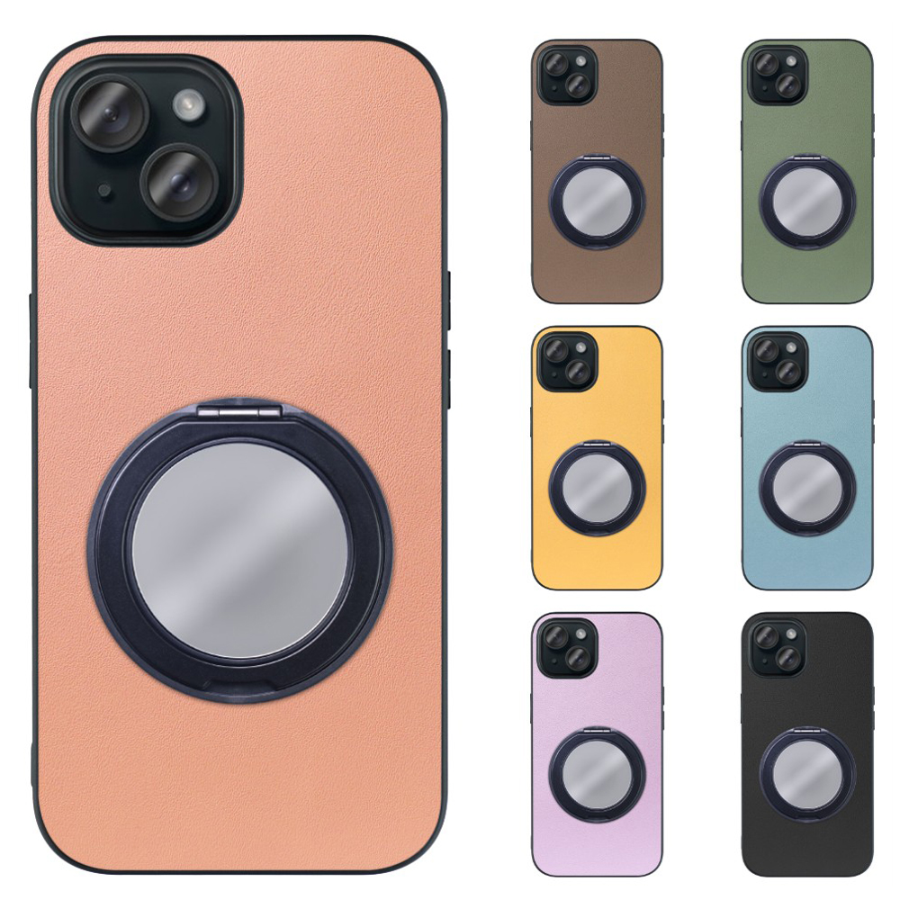 [ LOOF RING-SHELL (ミラー Ver.) ] iPhone 15 iPhone15 アイフォン15 iPhone 15 アイフォン 15 スマホケース 背面 ケース カバー ミラー付きスマホリング スタンド 本革 レザー 落下防止  [ iPhone 15 ]
