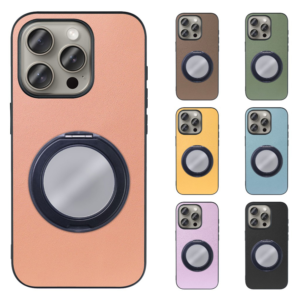 [ LOOF RING-SHELL (ミラー Ver.) ] iPhone 15 Pro iPhone15 Pro アイフォン15 プロ iPhone 15 Pro 15Pro アイフォン 15 スマホケース 背面 ケース カバー ミラー付きスマホリング スタンド 本革 レザー 落下防止  [ iPhone 15 Pro ]