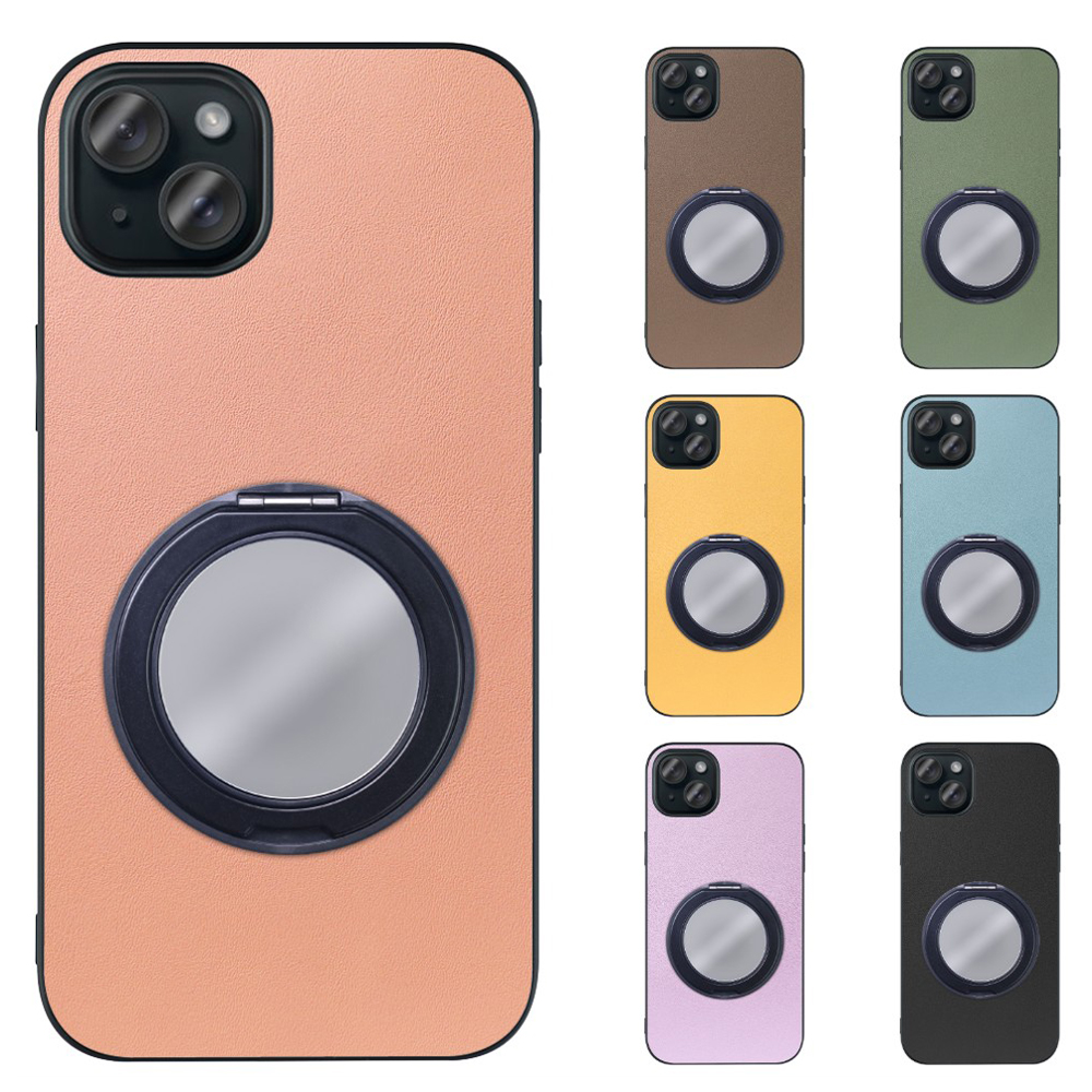 [ LOOF RING-SHELL (ミラー Ver.) ] iPhone 15 Plus iPhone15 Plus アイフォン15 プラス iPhone 15 Plus 15Plus アイフォン 15 スマホケース 背面 ケース カバー ミラー付きスマホリング スタンド 本革 レザー 落下防止  [ iPhone 15 Plus ]