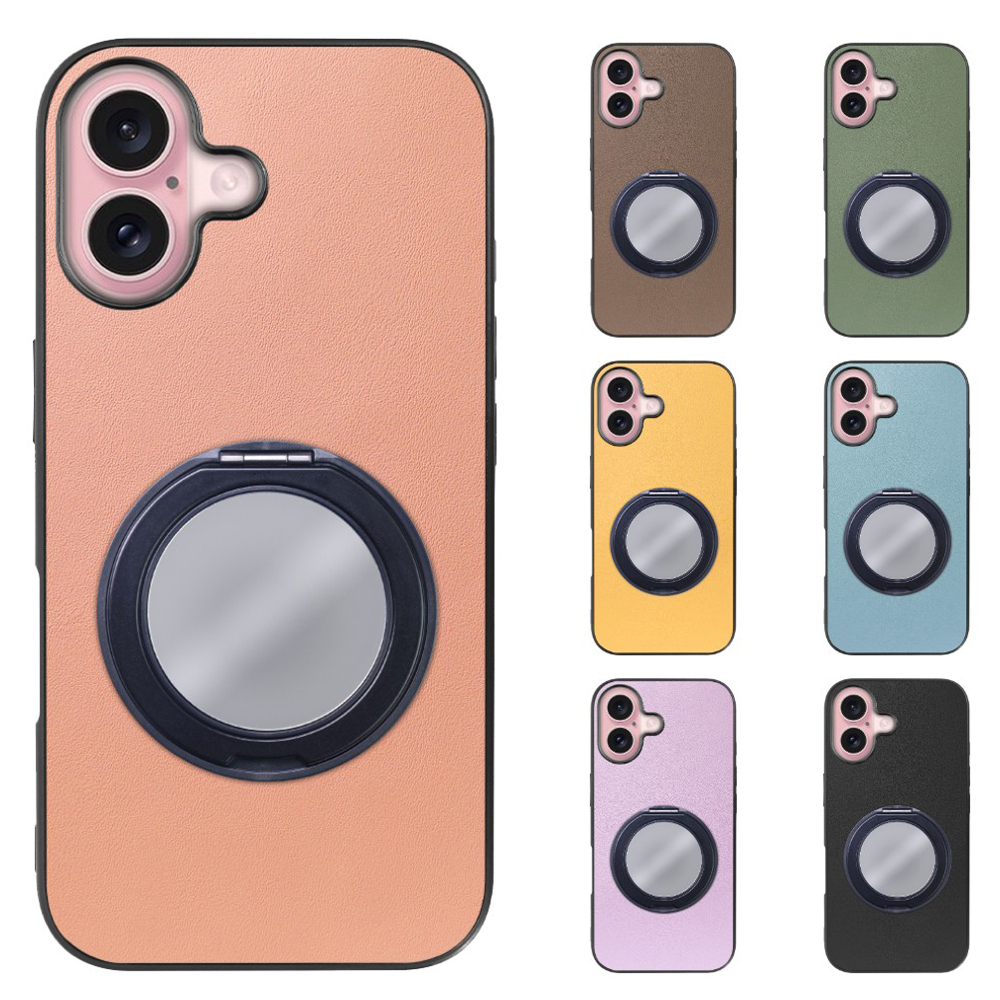 [ LOOF RING-SHELL (ミラー Ver.) ] iPhone 16 iPhone16 アイフォン16 iPhone 16 アイフォン 16 スマホケース 背面 ケース カバー ミラー付きスマホリング スタンド 本革 レザー 落下防止  [ iPhone 16 ]
