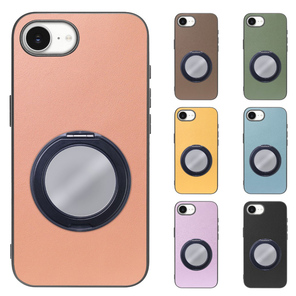 [ LOOF RING-SHELL (ミラー Ver.) ] iPhone 16e  スマホケース 背面 ケース カバー ミラー付きスマホリング スタンド 本革 レザー 落下防止  [ iPhone 16e ]