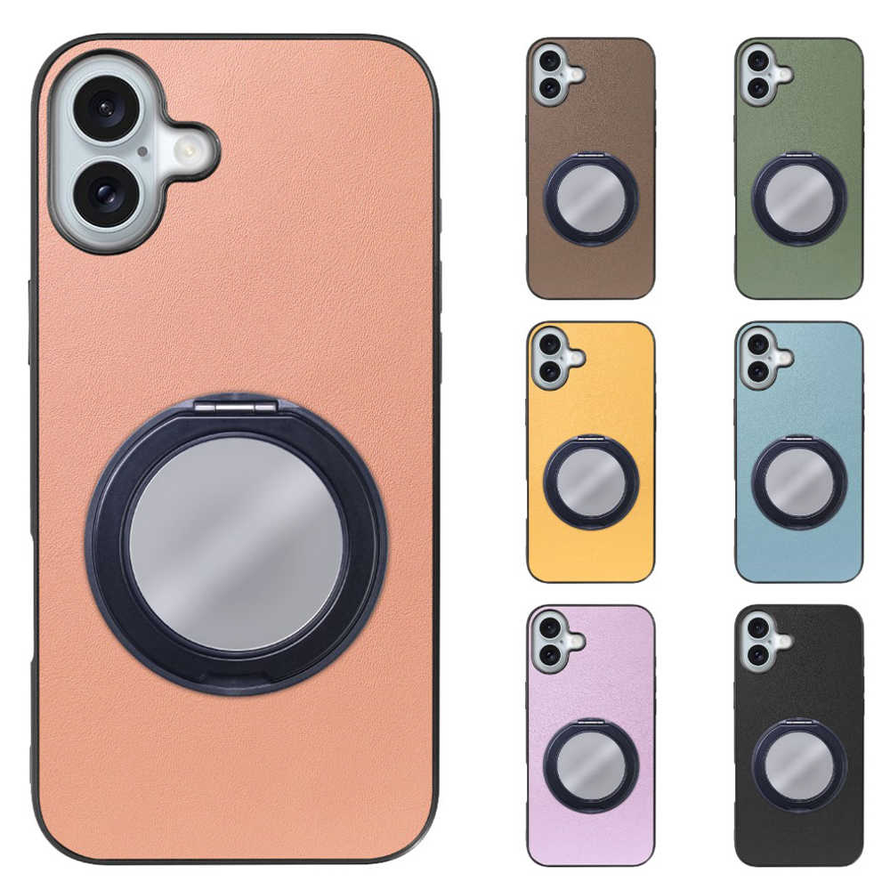 [ LOOF RING-SHELL (ミラー Ver.) ] iPhone 16 Plus アイフォン16 プラス スマホケース 背面 ケース カバー ミラー付きスマホリング スタンド 本革 レザー 落下防止  [ iPhone 16 Plus ]