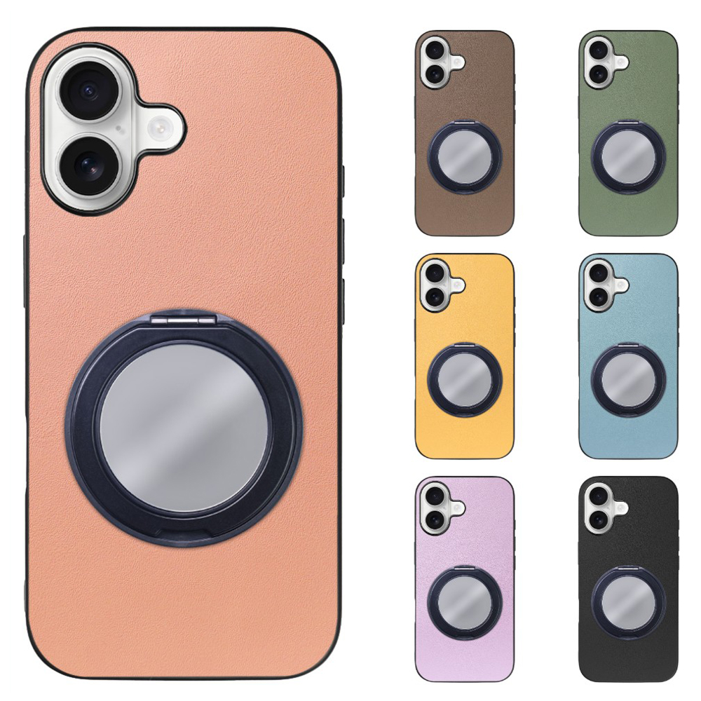 [ LOOF RING-SHELL (ミラー Ver.) ] iPhone 17 iPhone17 アイフォン17 iPhone 17 アイフォン 17 スマホケース 背面 ケース カバー ミラー付きスマホリング スタンド 本革 レザー 落下防止  [ iPhone 17 用 ]