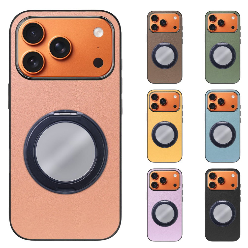 [ LOOF RING-SHELL (ミラー Ver.) ] iPhone 17 Pro iPhone17 Pro アイフォン17 プロ スマホケース 背面 ケース カバー ミラー付きスマホリング スタンド 本革 レザー 落下防止  [ iPhone 17 Pro 用 ]