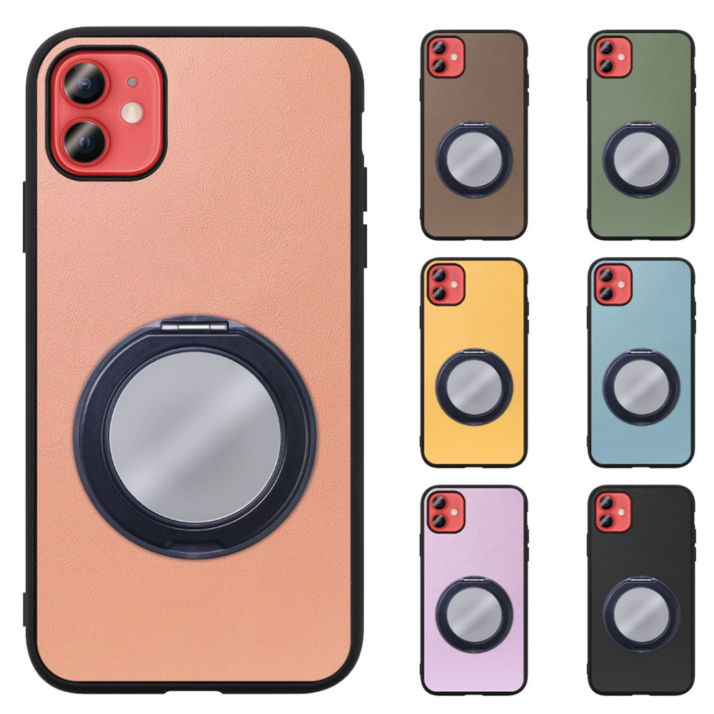 [ LOOF RING-SHELL (ミラー Ver.) ] iPhone 12 mini iphone12mini 12mini 12ミニ スマホケース 背面 ケース カバー ミラー付きスマホリング スタンド 本革 レザー 落下防止  [ iPhone 12 mini ]