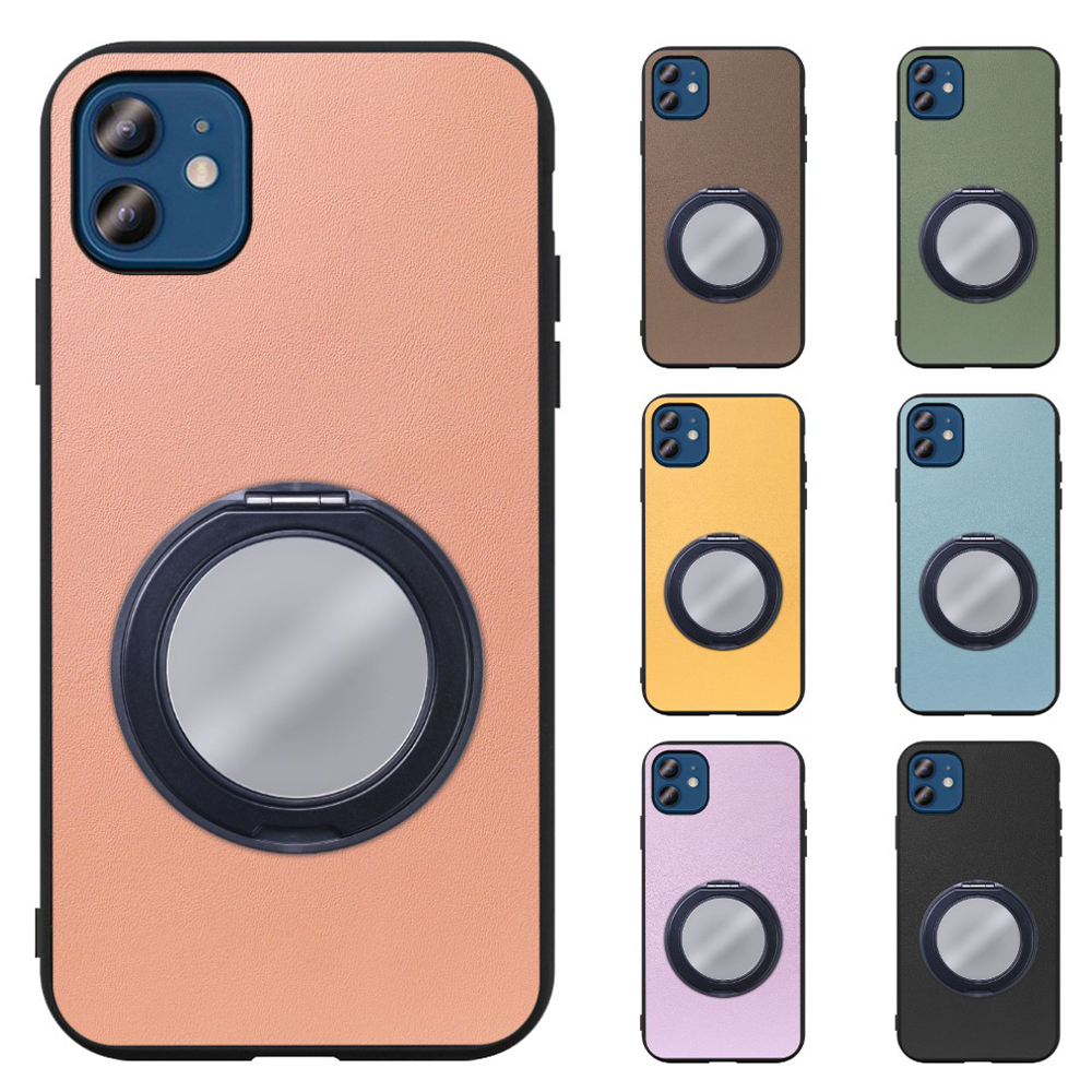 [ LOOF RING-SHELL (ミラー Ver.) ] iPhone 12 / 12 Pro iphone12 iphone12pro 12pro 12プロ スマホケース 背面 ケース カバー ミラー付きスマホリング スタンド 本革 レザー 落下防止  [ iPhone 12 / 12 Pro ]