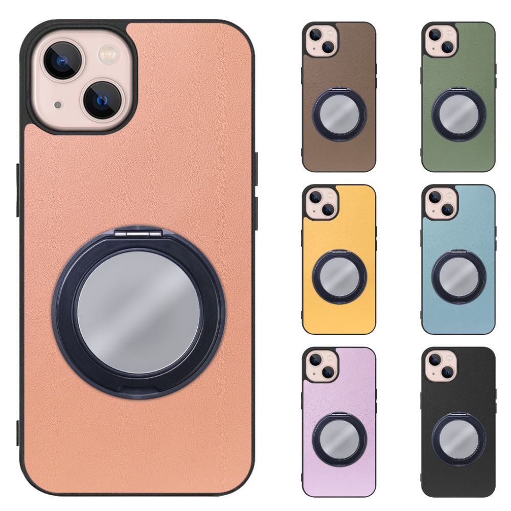 [ LOOF RING-SHELL (ミラー Ver.) ] iPhone 13 iphone13 スマホケース 背面 ケース カバー ミラー付きスマホリング スタンド 本革 レザー 落下防止  [ iPhone 13 ]