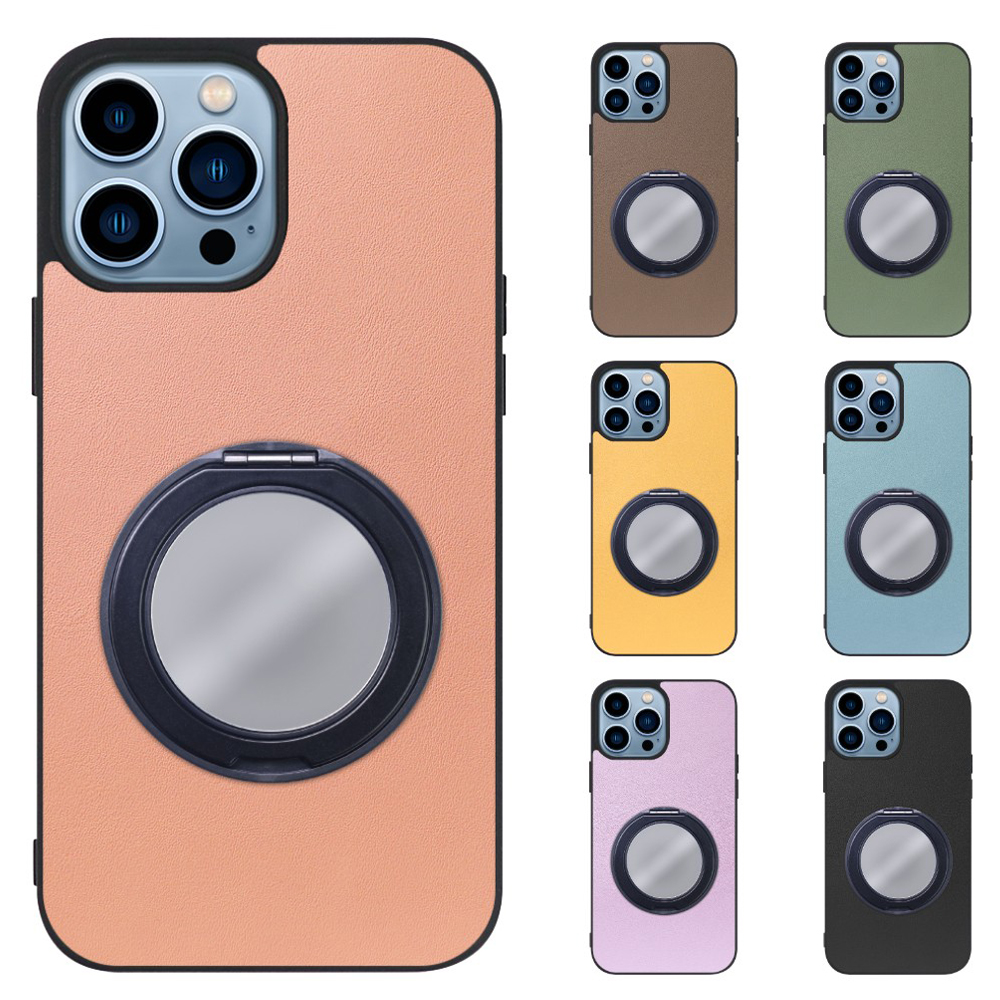 [ LOOF RING-SHELL (ミラー Ver.) ] iPhone 13 Pro iphone13pro 13pro プロ スマホケース 背面 ケース カバー ミラー付きスマホリング スタンド 本革 レザー 落下防止  [ iPhone 13 Pro ]