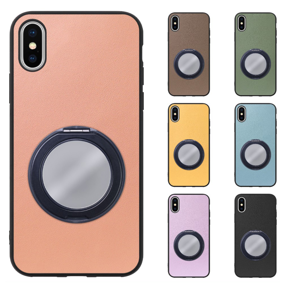 [ LOOF RING-SHELL (ミラー Ver.) ] iPhone X / XS iPhonex iPhonexs スマホケース 背面 ケース カバー ミラー付きスマホリング スタンド 本革 レザー 落下防止  [ iPhone X / XS ]