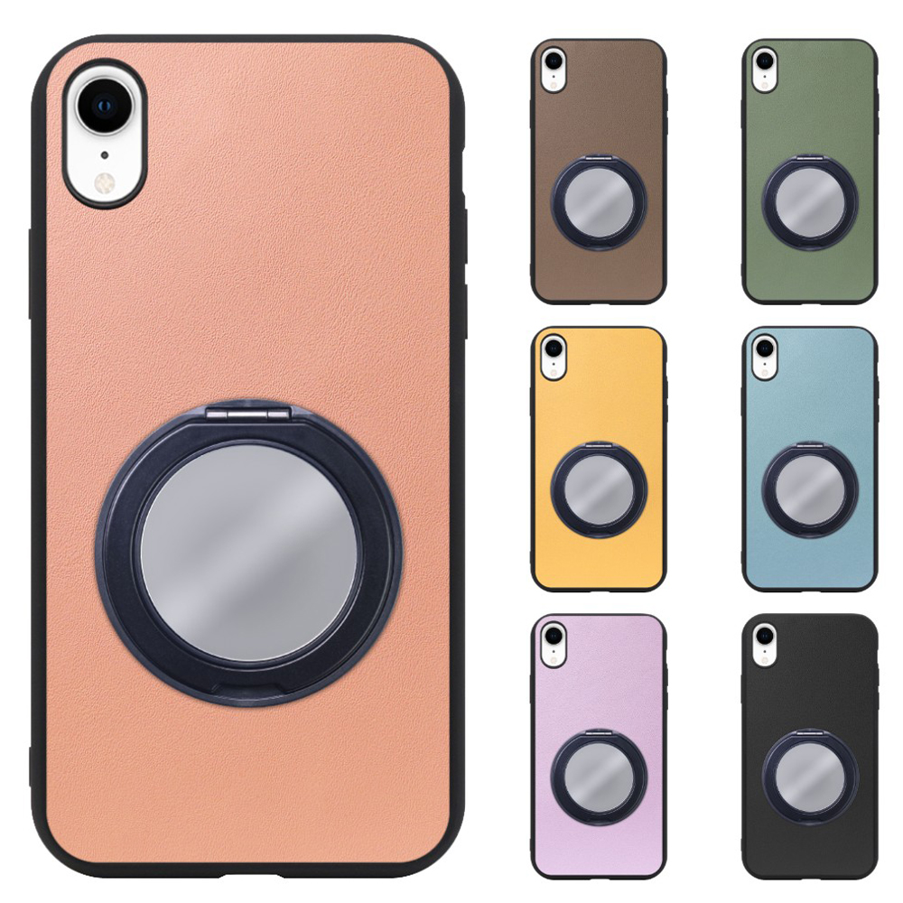 [ LOOF RING-SHELL (ミラー Ver.) ] iPhone XR iPhonexr スマホケース 背面 ケース カバー ミラー付きスマホリング スタンド 本革 レザー 落下防止  [ iPhone XR ]