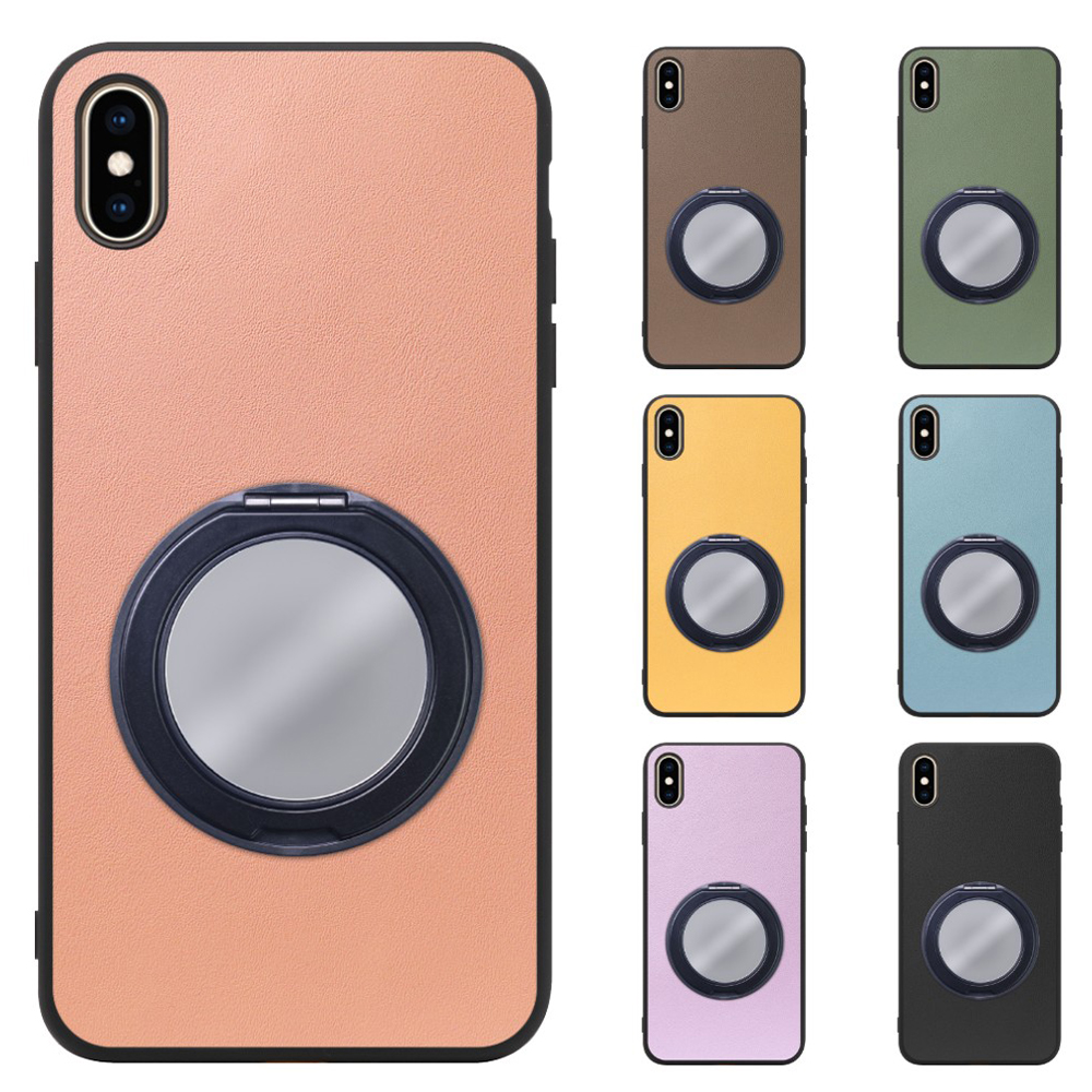 [ LOOF RING-SHELL (ミラー Ver.) ] iPhone XS Max iPhonexsmax xsmax スマホケース 背面 ケース カバー ミラー付きスマホリング スタンド 本革 レザー 落下防止  [ iPhone XS Max ]