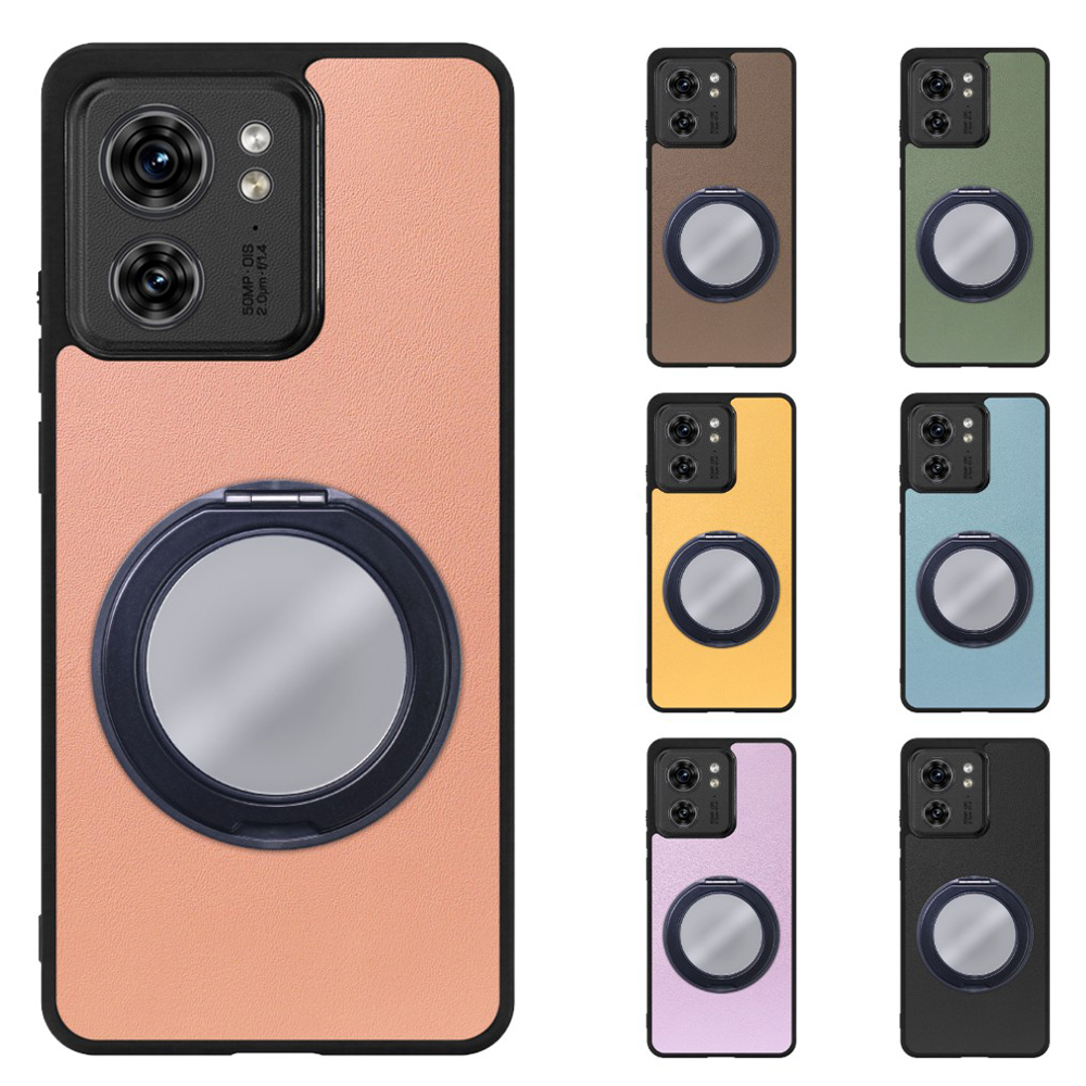[ LOOF RING-SHELL (ミラー Ver.) ] motorola edge 40  スマホケース 背面 ケース カバー ミラー付きスマホリング スタンド 本革 レザー 落下防止  [ motorola edge 40 ]