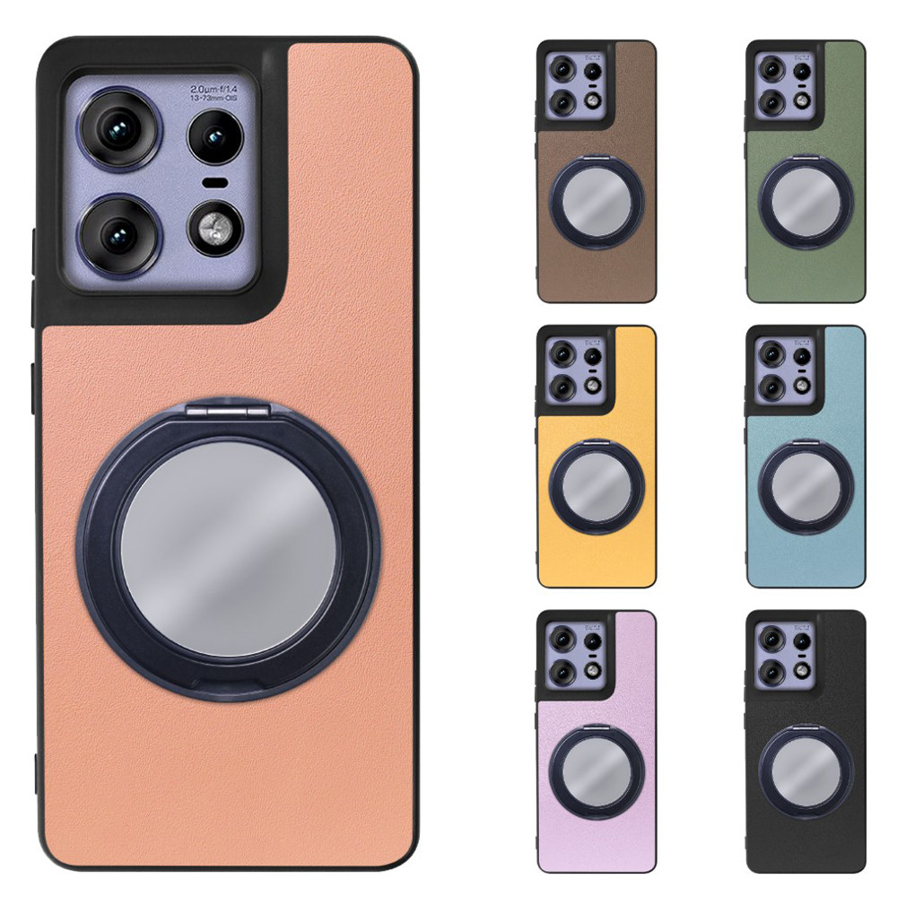 [ LOOF RING-SHELL (ミラー Ver.) ] motorola edge 50 pro / 50s pro  スマホケース 背面 ケース カバー ミラー付きスマホリング スタンド 本革 レザー 落下防止  [ motorola edge 50 pro / 50s pro ]
