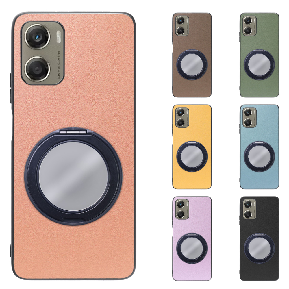 [ LOOF RING-SHELL (ミラー Ver.) ] moto g06 モトローラ XT2535-6 スマホケース 背面 ケース カバー ミラー付きスマホリング スタンド 本革 レザー 落下防止  [ moto g06 ]