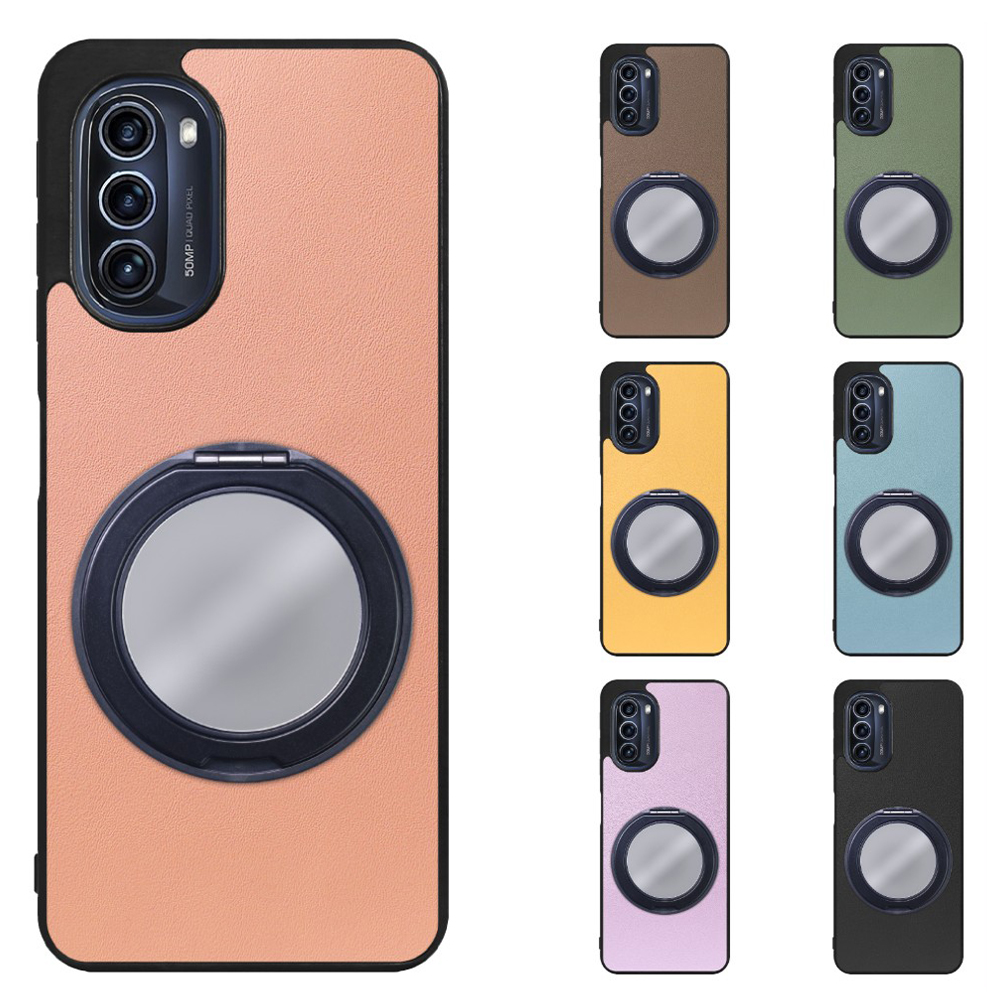[ LOOF RING-SHELL (ミラー Ver.) ] moto g52j 5G motog52j5g motog52j スマホケース 背面 ケース カバー ミラー付きスマホリング スタンド 本革 レザー 落下防止  [ moto g52j 5G ]