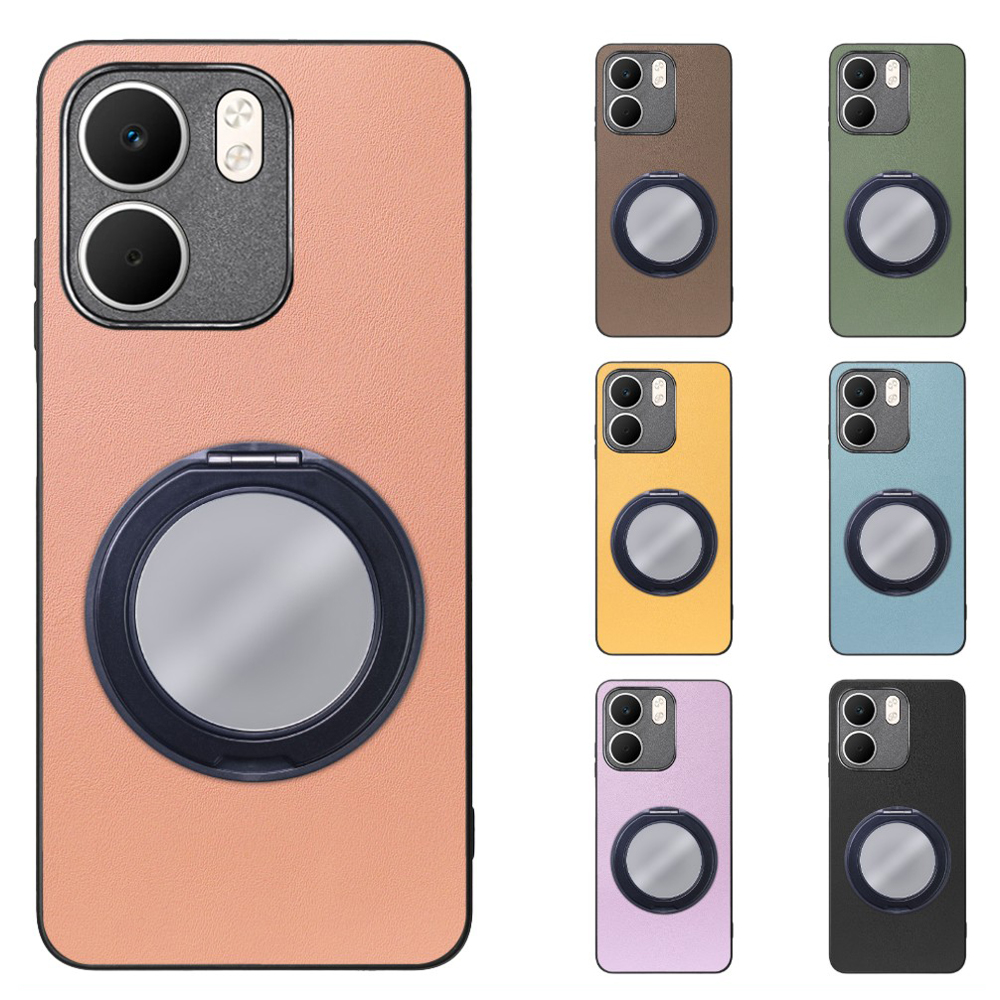 [ LOOF RING-SHELL (ミラー Ver.) ] OPPO A5x オッポ スマホケース 背面 ケース カバー ミラー付きスマホリング スタンド 本革 レザー 落下防止  [ OPPO A5x 用 ]