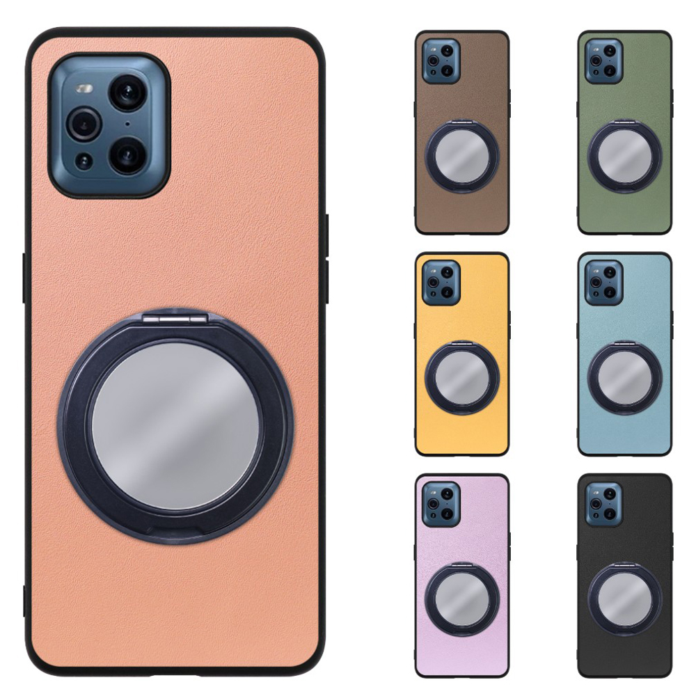 [ LOOF RING-SHELL (ミラー Ver.) ] OPPO Find X3 Pro OPG03 findx3pro x3pro findx3 スマホケース 背面 ケース カバー ミラー付きスマホリング スタンド 本革 レザー 落下防止  [ OPPO Find X3 Pro ]