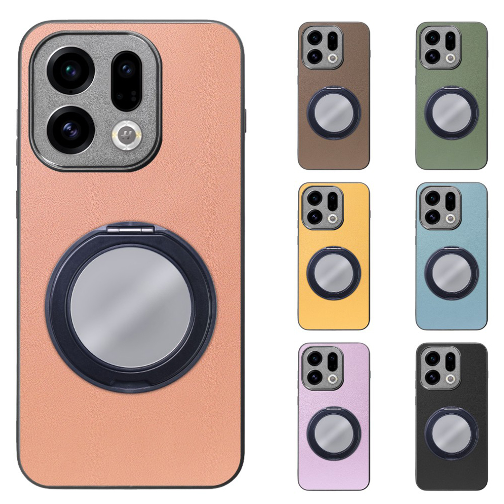 [ LOOF RING-SHELL (ミラー Ver.) ] OPPO Find X9 OPG07 CPH2797 スマホケース 背面 ケース カバー ミラー付きスマホリング スタンド 本革 レザー 落下防止  [ OPPO Find X9 ]