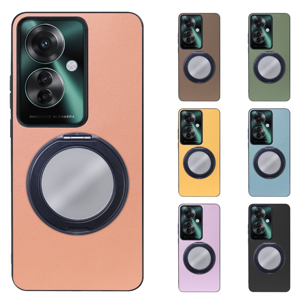 [ LOOF RING-SHELL (ミラー Ver.) ] OPPO Reno11 A  スマホケース 背面 ケース カバー ミラー付きスマホリング スタンド 本革 レザー 落下防止  [ OPPO Reno11 A ]