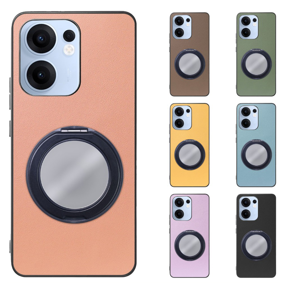 [ LOOF RING-SHELL (ミラー Ver.) ] OPPO Reno13 A  スマホケース 背面 ケース カバー ミラー付きスマホリング スタンド 本革 レザー 落下防止  [ OPPO Reno13 A ]