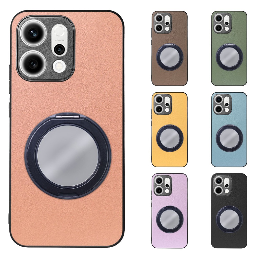 [ LOOF RING-SHELL (ミラー Ver.) ] OPPO Reno14 5G  スマホケース 背面 ケース カバー ミラー付きスマホリング スタンド 本革 レザー 落下防止  [ OPPO Reno14 5G ]