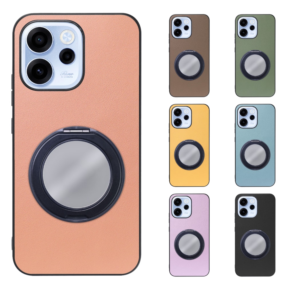 [ LOOF RING-SHELL (ミラー Ver.) ] OPPO Reno15 A CPH2801 A601OP スマホケース 背面 ケース カバー ミラー付きスマホリング スタンド 本革 レザー 落下防止  [ OPPO Reno15 A ]