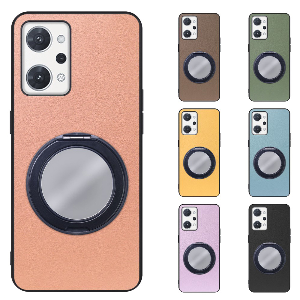 [ LOOF RING-SHELL (ミラー Ver.) ] OPPO Reno7 A / Reno9 A OPG04 / CPH2523 reno7a reno 7a reno9a reno 9a スマホケース 背面 ケース カバー ミラー付きスマホリング スタンド 本革 レザー 落下防止  [ OPPO Reno7 A / Reno9 A ]