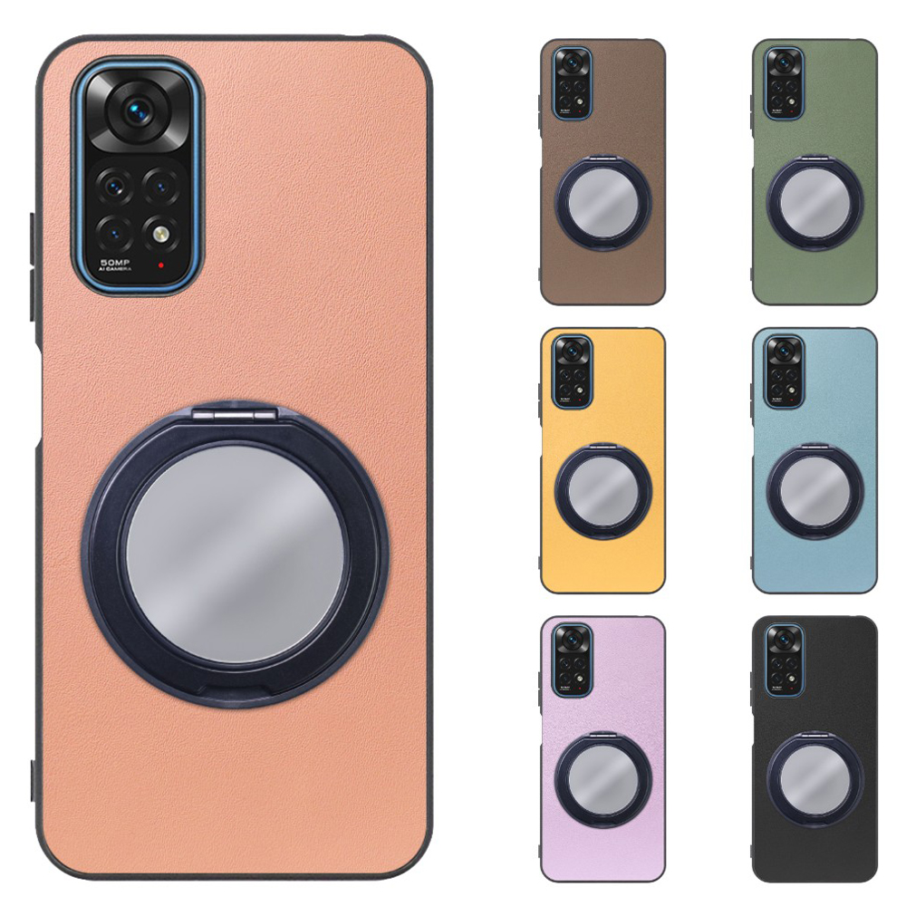 [ LOOF RING-SHELL (ミラー Ver.) ] Xiaomi Redmi Note 11 redminote11 note11 スマホケース 背面 ケース カバー ミラー付きスマホリング スタンド 本革 レザー 落下防止  [ Redmi Note 11 ]