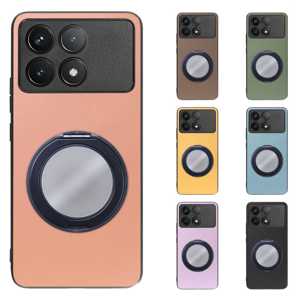 [ LOOF RING-SHELL (ミラー Ver.) ] POCO F6 Pro  スマホケース 背面 ケース カバー ミラー付きスマホリング スタンド 本革 レザー 落下防止  [ POCO F6 Pro ]