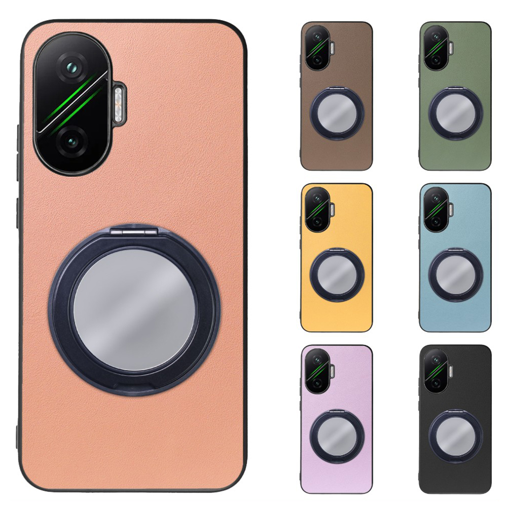[ LOOF RING-SHELL (ミラー Ver.) ] POCO F7 Xiaomi シャオミ スマホケース 背面 ケース カバー ミラー付きスマホリング スタンド 本革 レザー 落下防止  [ POCO F7 ]
