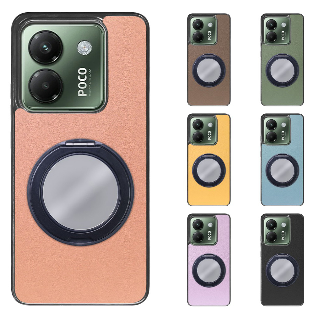 [ LOOF RING-SHELL (ミラー Ver.) ] POCO M7 Pro 5G Xiaomi シャオミ スマホケース 背面 ケース カバー ミラー付きスマホリング スタンド 本革 レザー 落下防止  [ POCO M7 Pro 5G ]
