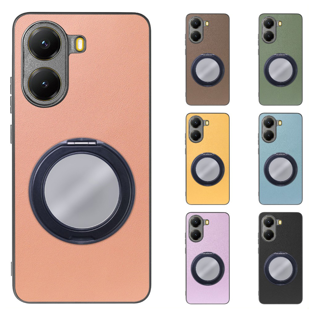 [ LOOF RING-SHELL (ミラー Ver.) ] POCO X7 Pro Xiaomi スマホケース 背面 ケース カバー ミラー付きスマホリング スタンド 本革 レザー 落下防止  [ POCO X7 Pro ]