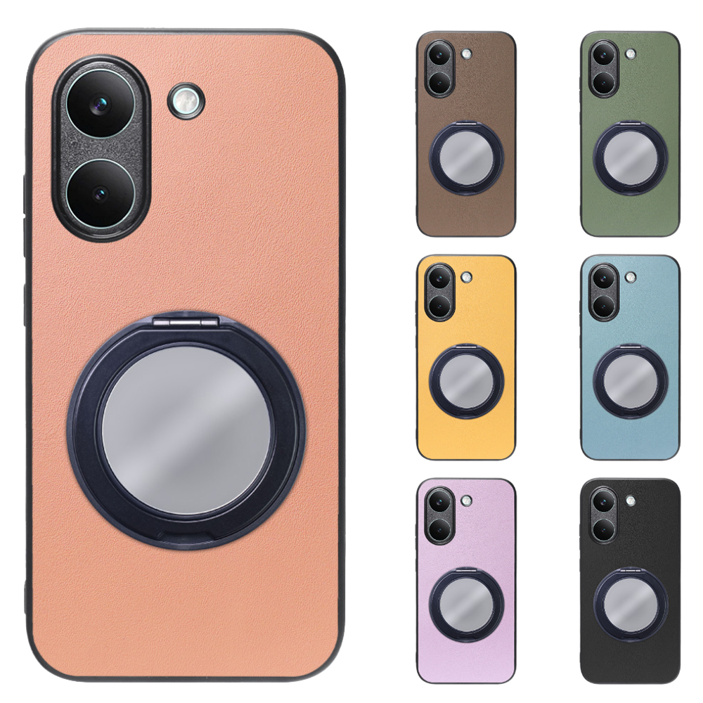 [ LOOF RING-SHELL (ミラー Ver.) ] POCO X8 Pro Xiaomi シャオミ スマホケース 背面 ケース カバー ミラー付きスマホリング スタンド 本革 レザー 落下防止  [ POCO X8 Pro ]
