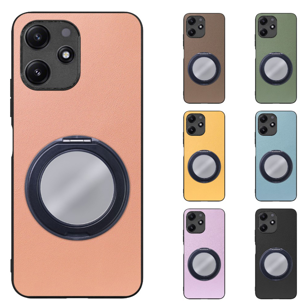 [ LOOF RING-SHELL (ミラー Ver.) ] Xiaomi Redmi 12 5G XIG03 Redmi12 5G スマホケース 背面 ケース カバー ミラー付きスマホリング スタンド 本革 レザー 落下防止  [ Xiaomi Redmi 12 5G ]