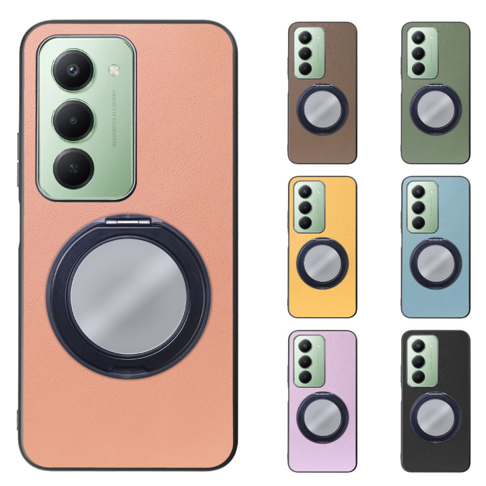 [ LOOF RING-SHELL (ミラー Ver.) ] Xiaomi REDMI 15 5G  スマホケース 背面 ケース カバー ミラー付きスマホリング スタンド 本革 レザー 落下防止  [ Xiaomi REDMI 15 5G ]