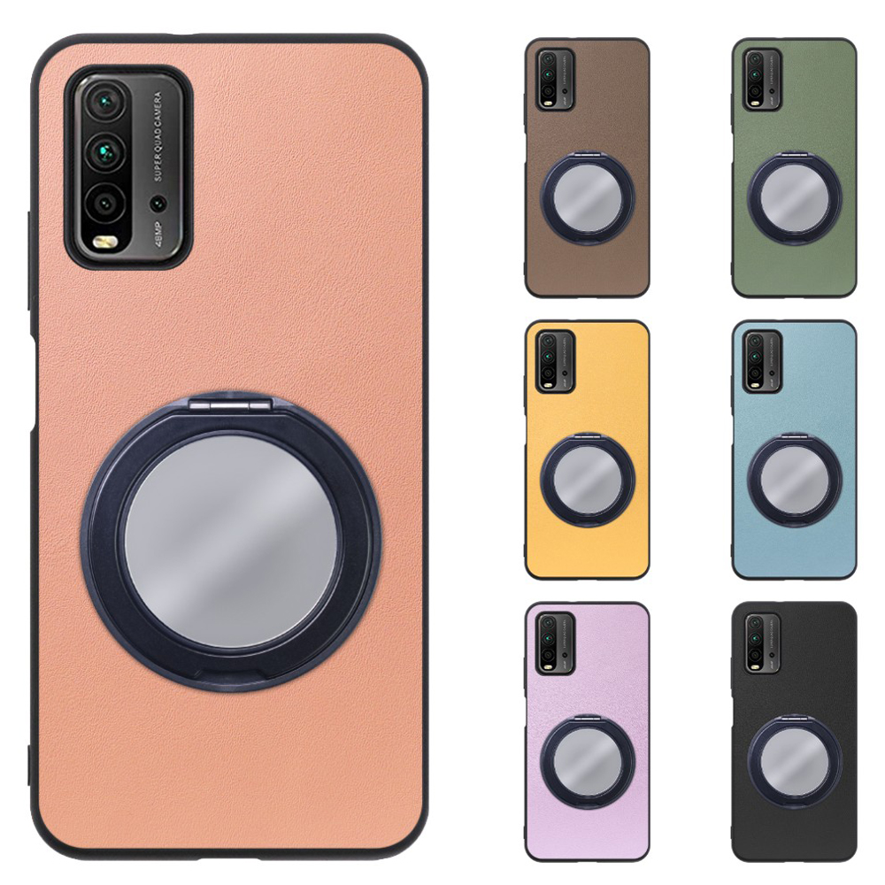 [ LOOF RING-SHELL (ミラー Ver.) ] Xiaomi Redmi 9T redmi9t スマホケース 背面 ケース カバー ミラー付きスマホリング スタンド 本革 レザー 落下防止  [ Redmi 9T ]