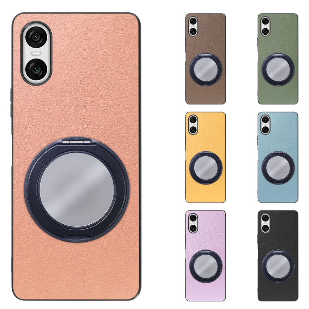 [ LOOF RING-SHELL (ミラー Ver.) ] Xperia 10 VI  スマホケース 背面 ケース カバー ミラー付きスマホリング スタンド 本革 レザー 落下防止  [ Xperia 10 VI ]
