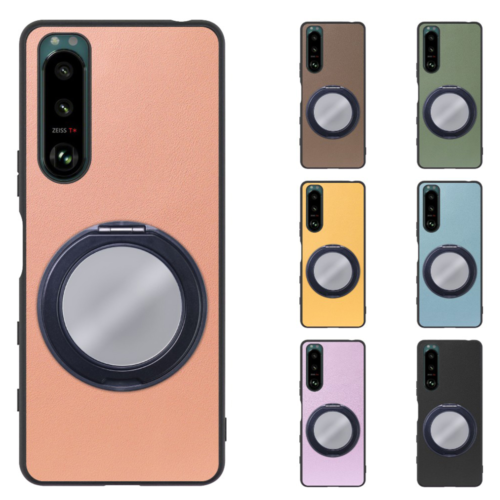 [ LOOF RING-SHELL (ミラー Ver.) ] Xperia 5 III  Xperia5Ⅲ 5Ⅲ xperia5 スマホケース 背面 ケース カバー ミラー付きスマホリング スタンド 本革 レザー 落下防止  [ Xperia 5 III ]
