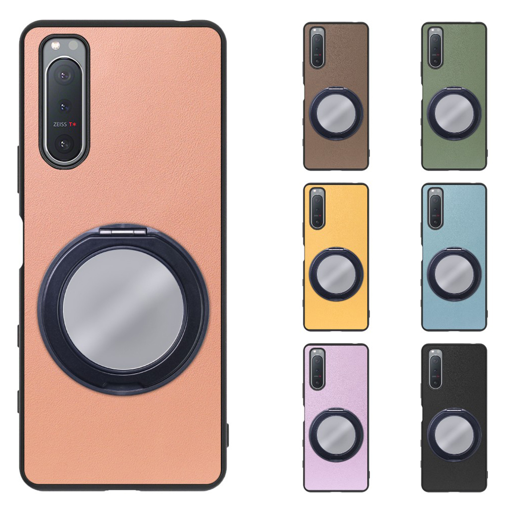 [ LOOF RING-SHELL (ミラー Ver.) ] Xperia 5 II SO-52A / SOG02 / A002SO xperia5Ⅱ 5Ⅱ xperia5 スマホケース 背面 ケース カバー ミラー付きスマホリング スタンド 本革 レザー 落下防止  [ Xperia 5 II ]
