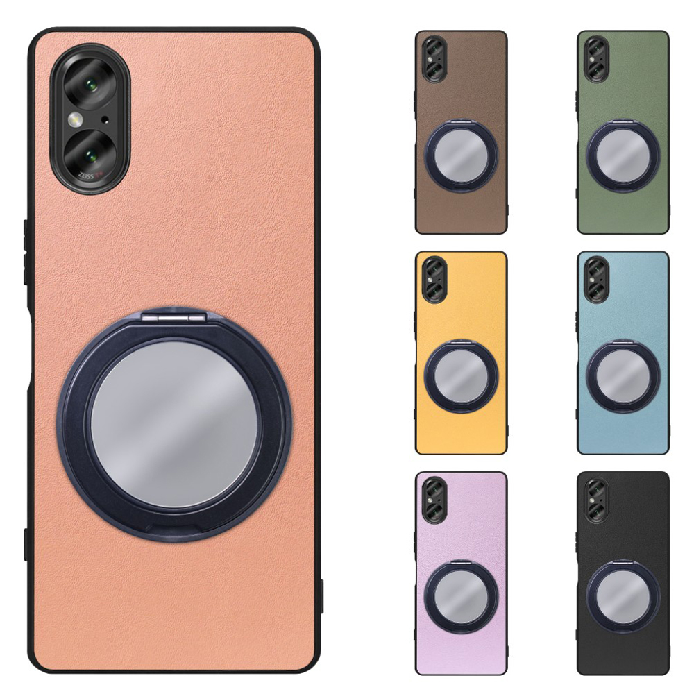 [ LOOF RING-SHELL (ミラー Ver.) ] Xperia 5 V SO-53D / SOG12 5V Xperia5V スマホケース 背面 ケース カバー ミラー付きスマホリング スタンド 本革 レザー 落下防止  [ Xperia 5 V ]