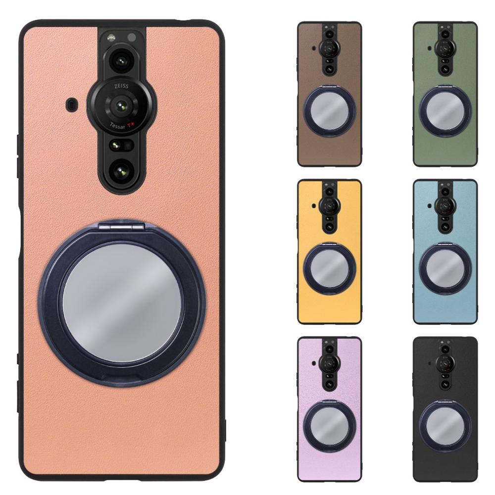 [ LOOF RING-SHELL (ミラー Ver.) ] Xperia PRO-I XQ-BE42 proi xperiaproi スマホケース 背面 ケース カバー ミラー付きスマホリング スタンド 本革 レザー 落下防止  [ Xperia PRO-I ]