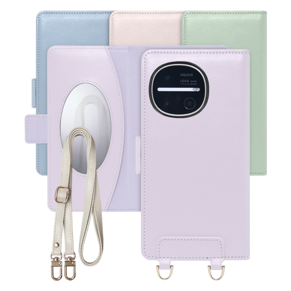 [ LOOF SWEET MIRROR ] AQUOS R11 SH-51G SH-M35 スマホケース  ショルダー付き手帳型スマホケース ミラー付き カードポケット 本革 [ AQUOS R11 ]