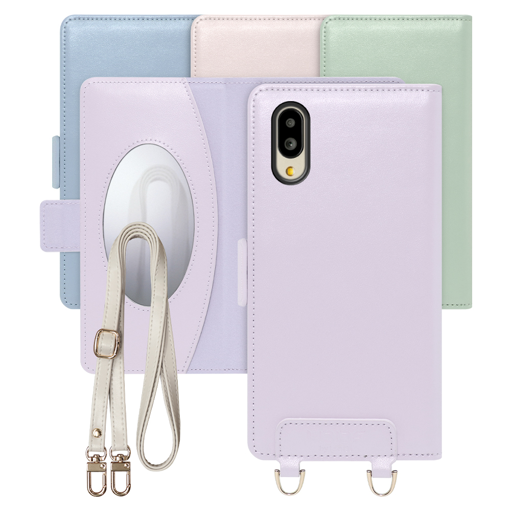 [ LOOF SWEET MIRROR Series ] シンプルスマホ6 / BASIO active  スマホケース  ショルダー付き手帳型スマホケース ミラー付き カードポケット 本革 [ シンプルスマホ6 / BASIO active ]